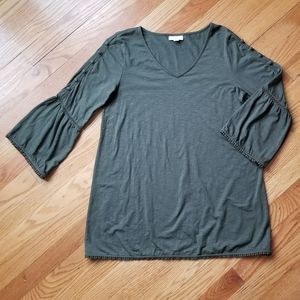 J Jill Olive Crochet Detail 3/4 Sleeve Top